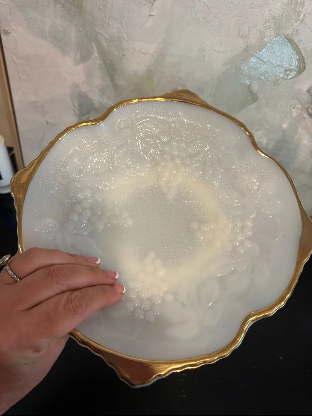 White Porcelain Serving Bowl with Gold Rim - Home Dining